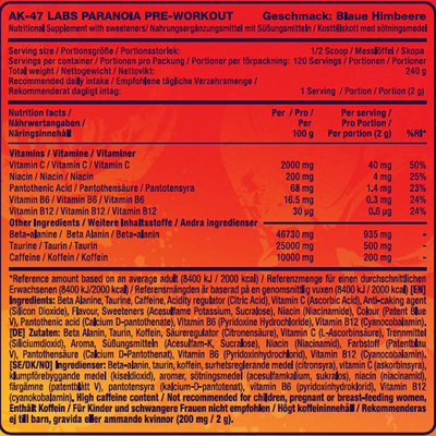 AK-47 Labs Pre-Workout Paranoia - 240 g Pineapple Punch