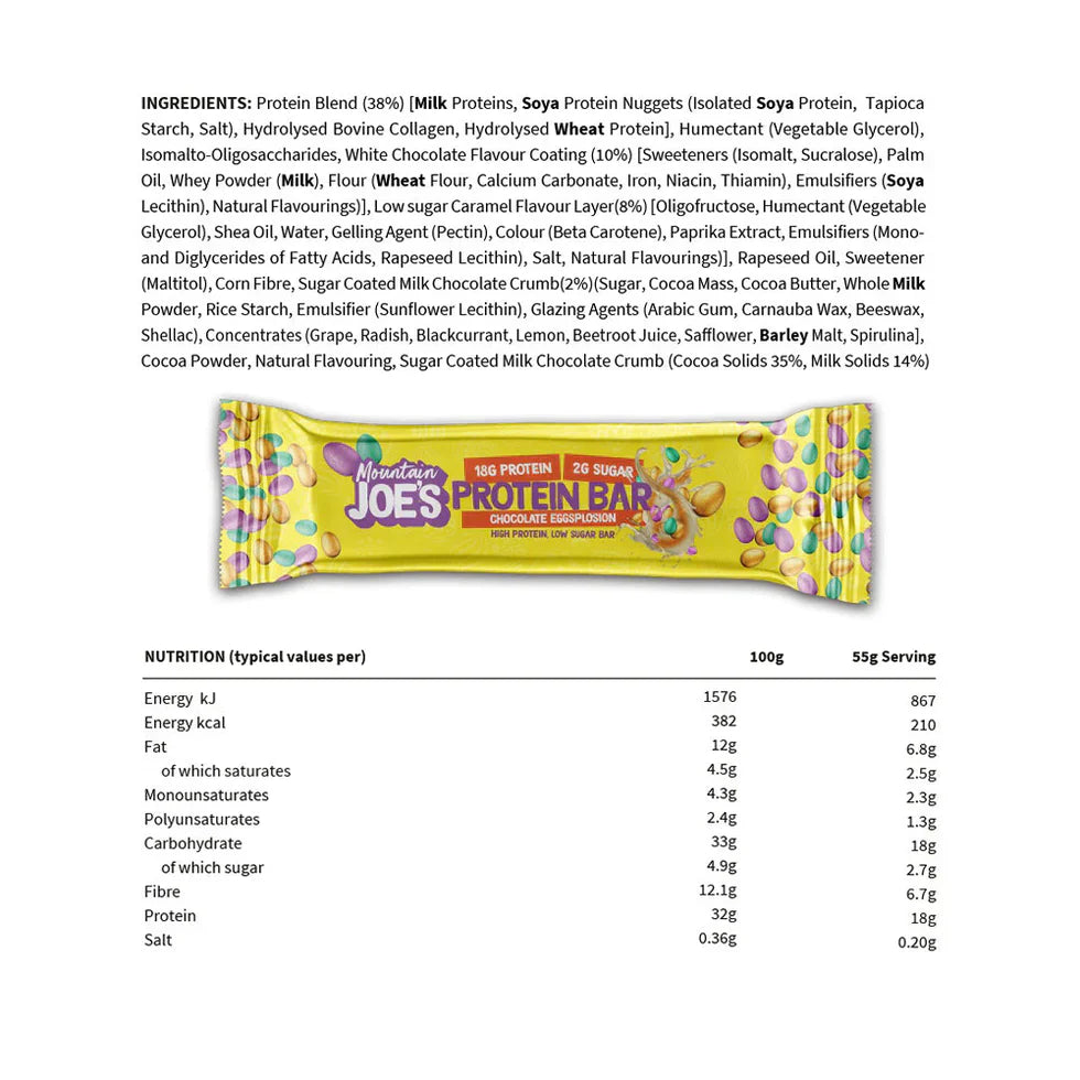 Mountain Joe's Protein Bar - 12 x 55 g Chocolate Eggsplosion