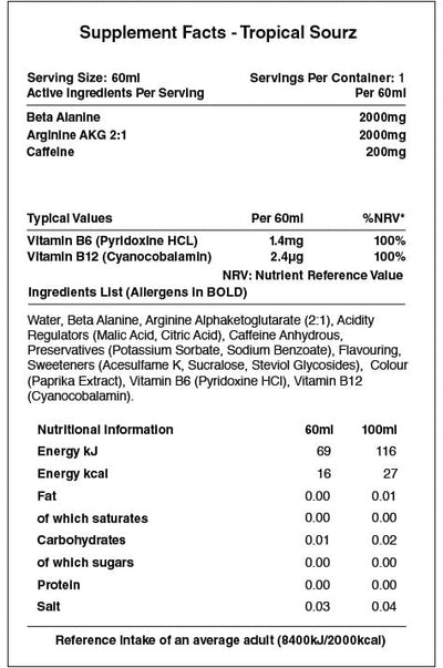 Warrior Rage Energy Shots - 12 x 60 ml Tropical Sourz